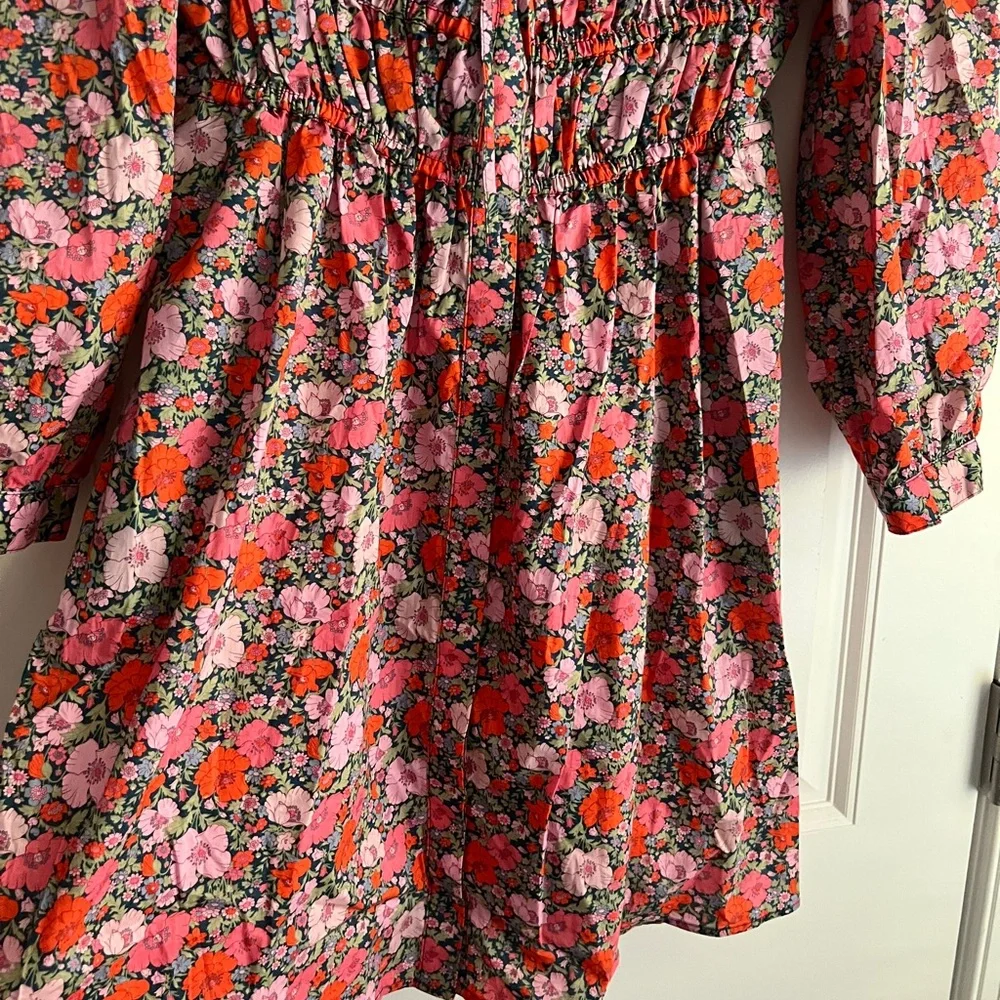 J. Crew Pink and Orange Floral Long Sleeve Dress - Picture 7 of 9